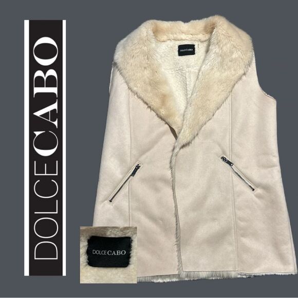 Dolce Cabo Faux Suede and Shearling Long Cream Vest - Size M - Picture 1 of 2